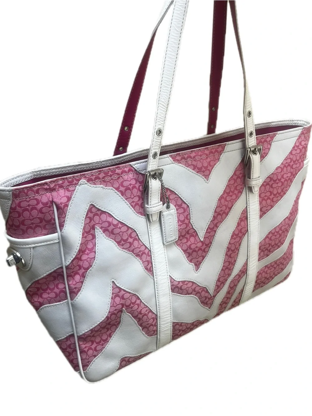 Coach Vintage Zebra Patchwork Limited Edition White & Pink Mini Cs Gallery Tote - Picture 11 of 15
